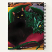 神秘的な黒猫とエメラルドグリーンのドラゴンの幻想画 ノートブック (裏面)