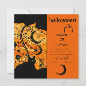 神秘的な黒猫と天のシンボルのハロウィーン 招待状 (正面)