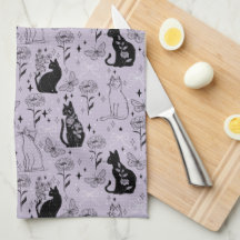 神秘的な黒猫と蝶のパターン | ウィッチー