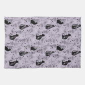 神秘的な黒猫と蝶のパターン | ウィッチー キッチンタオル (横)