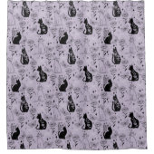 神秘的な黒猫と蝶のパターン | ウィッチー シャワーカーテン (正面)