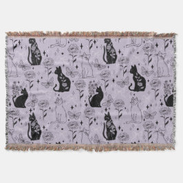 神秘的な黒猫と蝶のパターン | ウィッチー スローブランケット