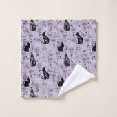 神秘的な黒猫と蝶のパターン | ウィッチー バスタオルセット (ウォッシュタオル)