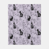 神秘的な黒猫と蝶のパターン | ウィッチー フリースブランケット (正面)