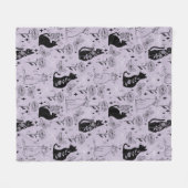 神秘的な黒猫と蝶のパターン | ウィッチー フリースブランケット (正面(横))