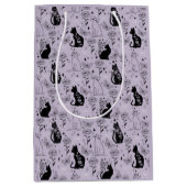 神秘的な黒猫と蝶のパターン | ウィッチー ミディアムペーパーバッグ (正面)