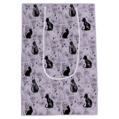 神秘的な黒猫と蝶のパターン | ウィッチー ミディアムペーパーバッグ (裏面)