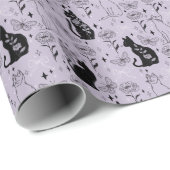 神秘的な黒猫と蝶のパターン | ウィッチー ラッピングペーパー (ロールコーナー)