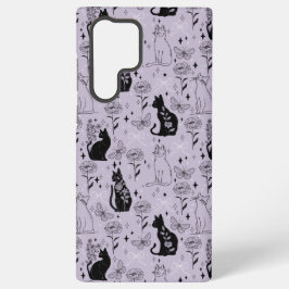 神秘的な黒猫と蝶のパターン | ウィッチー SAMSUNG GALAXY S22 ULTRAケース