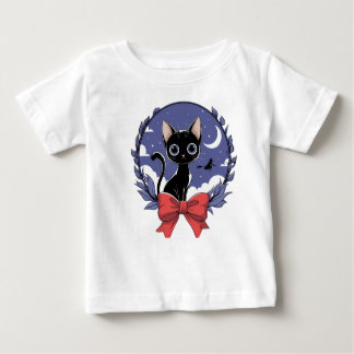 神秘的な黒猫の夜景 ベビーTシャツ