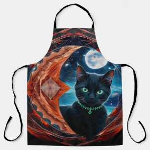 神秘的な黒猫の天の曼荼羅 エプロン