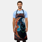 神秘的な黒猫の天の曼荼羅 エプロン (着用した状態)