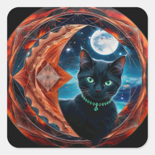 神秘的な黒猫の天の曼荼羅 スクエアシール