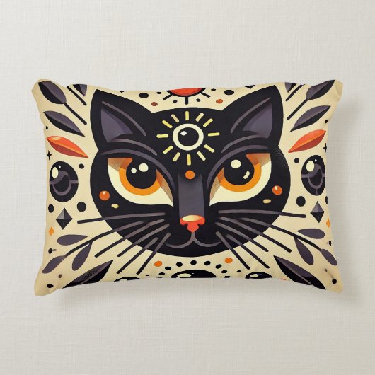 神秘的な黒猫の天体グロー 🐱 アクセントクッション (正面)