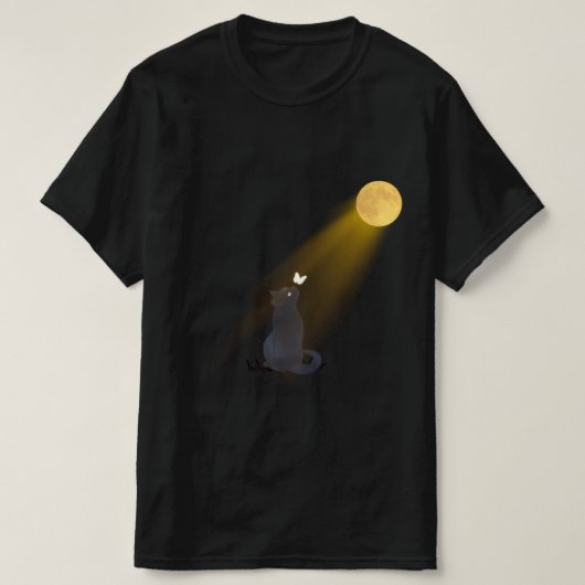 神秘的な黒猫の月見上げTシャツ Tシャツ (デザイン正面)
