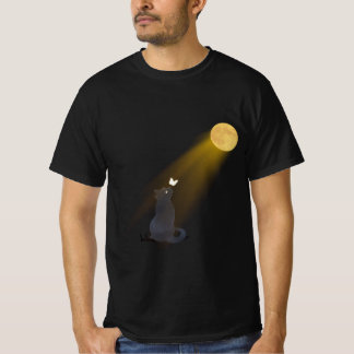神秘的な黒猫の月見上げTシャツ Tシャツ