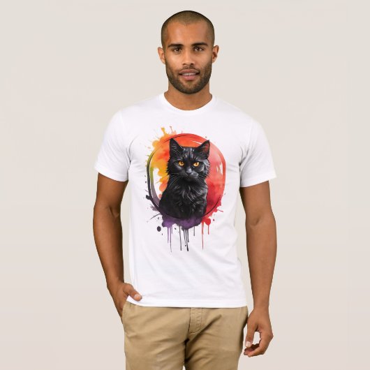 神秘的な黒猫の水の色はっきりしたと芸術的 Tシャツ (正面フル)