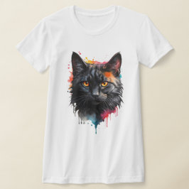 神秘的な黒猫の水の色スプラッシュアート Tシャツ
