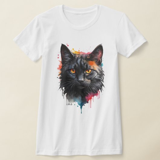 神秘的な黒猫の水の色スプラッシュアート Tシャツ (レイダウン)