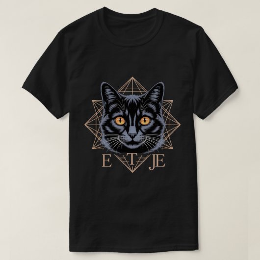 神秘的な黒猫の聖幾何学アートオカルト Tシャツ (デザイン正面)