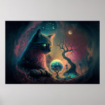 神秘的な黒猫アートポスター