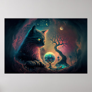 神秘的な黒猫アートポスター ポスター