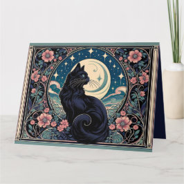 神秘的な黒猫アールヌーボー カード