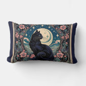 神秘的な黒猫アールヌーボー ランバークッション (正面)