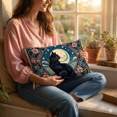 神秘的な黒猫アールヌーボー ランバークッション