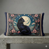 神秘的な黒猫アールヌーボー ランバークッション