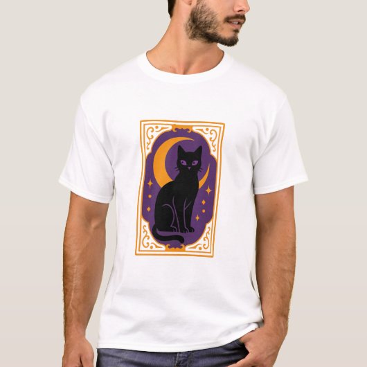神秘的な黒猫ハロウィーンポスター | ゴシック様式のムーンデ Tシャツ (正面)