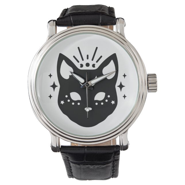 神秘的な黒猫 腕時計 (正面)