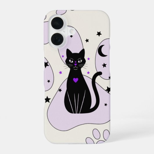 神秘的な黒猫iPhoneケース - 魔女のような贈り物 iPhone 16ケース (裏面)