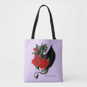 神秘的な黒竜 赤薔薇 ラベンダー ゴシック トートバッグ (正面)