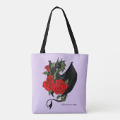 神秘的な黒竜 赤薔薇 ラベンダー ゴシック トートバッグ (裏面)