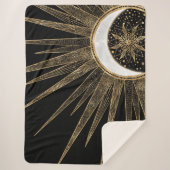 神秘的な黒金ゴールドサンムーンマンダラ シェルパブランケット (正面)
