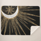 神秘的な黒金ゴールドサンムーンマンダラ シェルパブランケット (正面(横))