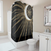 神秘的な黒金ゴールドサンムーンマンダラ シャワーカーテン (インサイチュ)