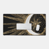 神秘的な黒金ゴールドサンムーンマンダラ デスクマット (キーボード&マウス)