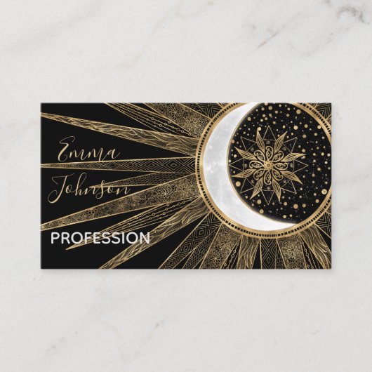 神秘的な黒金ゴールドサンムーンマンダラ 名刺 (正面)
