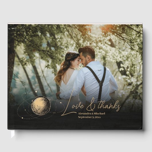 神秘的な黒金ゴールドシナ銀河系結婚ズ ゲストブック (正面)