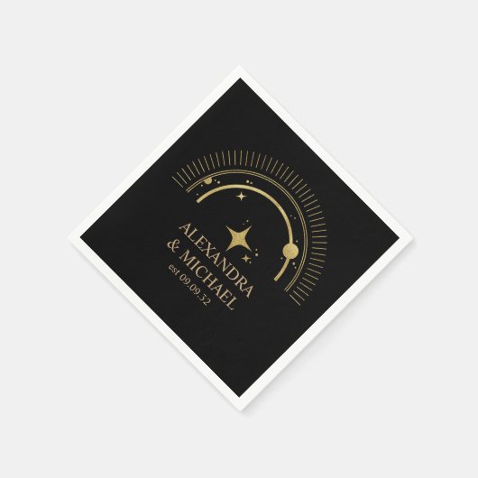 神秘的な黒金ゴールドシナ銀河系結婚ズ スタンダードカクテルナプキン (角)