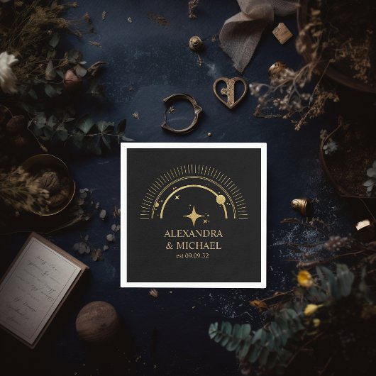 神秘的な黒金ゴールドシナ銀河系結婚ズ スタンダードカクテルナプキン