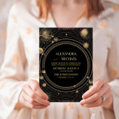 神秘的な黒金ゴールドシナ銀河系結婚ズ 箔招待状