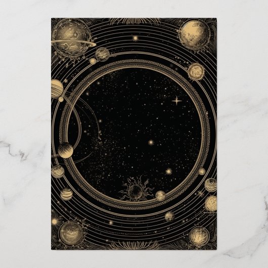 神秘的な黒金ゴールドシナ銀河系結婚ズ 箔招待状 (裏面)