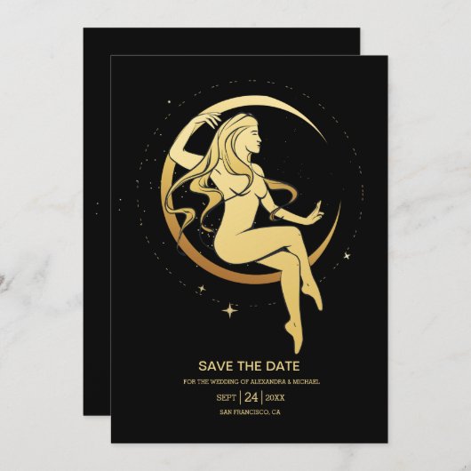 神秘的な黒金ゴールド天結婚星の救星 セーブザデート (正面/裏面)