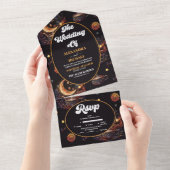 神秘的な黒金ゴールド天結婚星 オールインワン招待状 (貼ってはがせる)