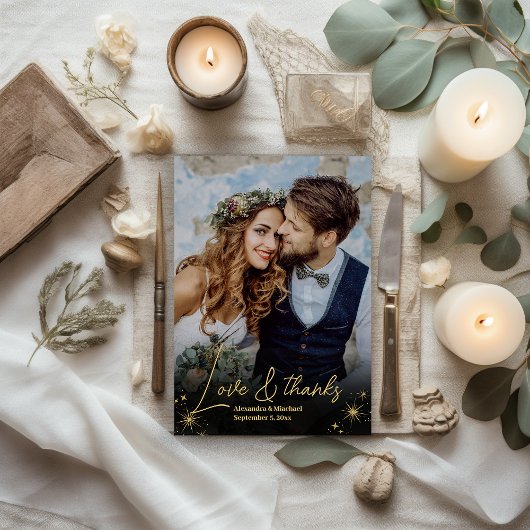 神秘的な黒金ゴールド天結婚星 サンキューカード