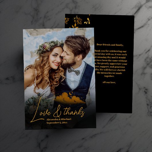 神秘的な黒金ゴールド天結婚星 サンキューカード