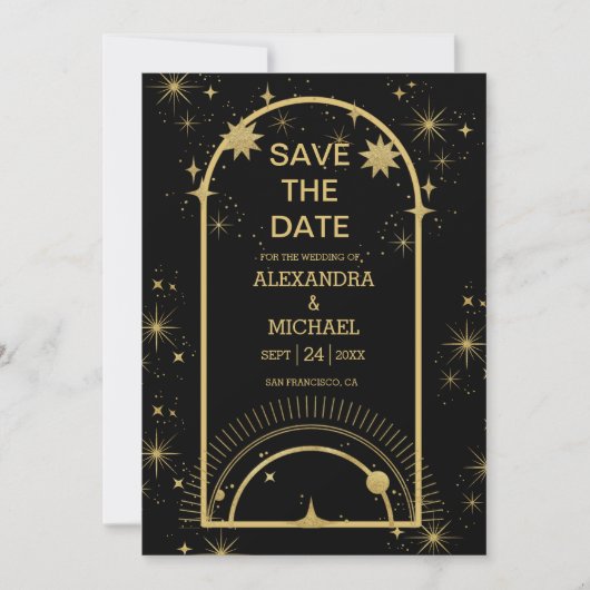 神秘的な黒金ゴールド天結婚星 セーブザデート (正面)